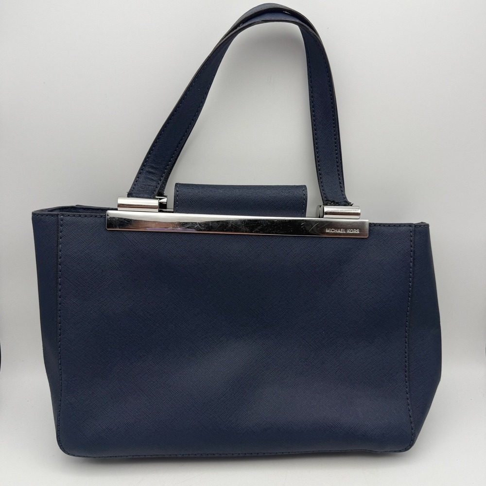 Michael Kors‎ Tote Bag Small Navy Blue Lana Saffiano Leather Silver Hardware - Picture 3 of 11